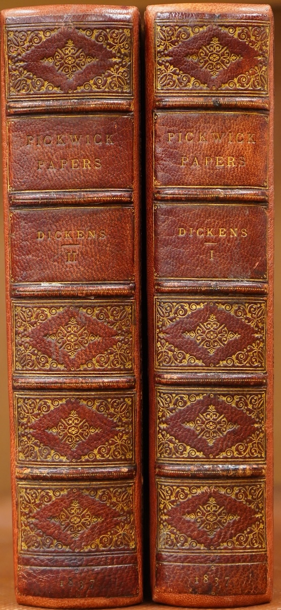 Dickens, Charles - The Posthumous Papers of the Pickwick Club. First Edition. Extra - Illustrated copy (bound as 2 vols.). pictorial engraved title, frontis. and 41 plates (by H.K. Browne, Seymour & Buss), half title; re